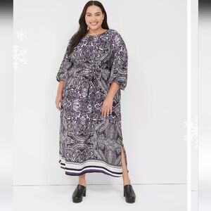NWT Lane Bryant Silky Violet Paisley 3/4 Sleeve Maxi Midi Dress 24